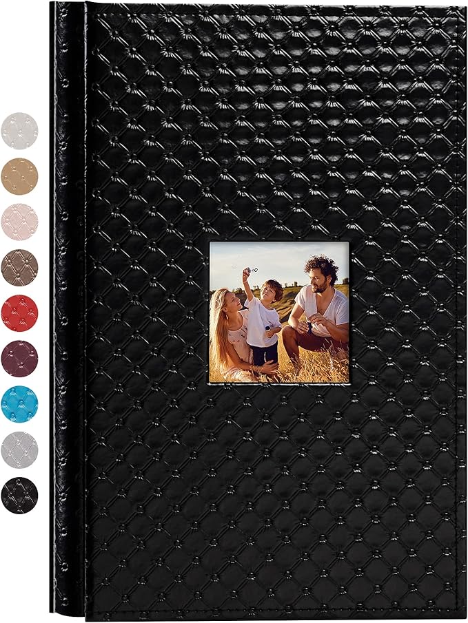 Mublalbum Small Photo Album 4x6 300 Photos Leather Cover Picture Book with Horizontal Pockets for Baby Wedding Anniversary and Family (Black)