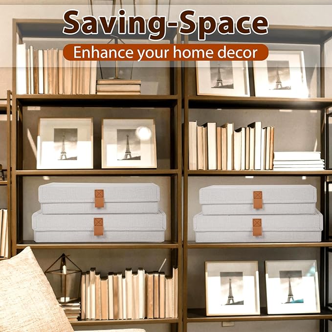Flenpptly Decorative Photo Storage Box, Photo Boxes Storage with Lids Keepsake Box to Store Pictures, Envelope, Scrapbook Supplies Comes with Business Card Frame to Mark (Large+Small)