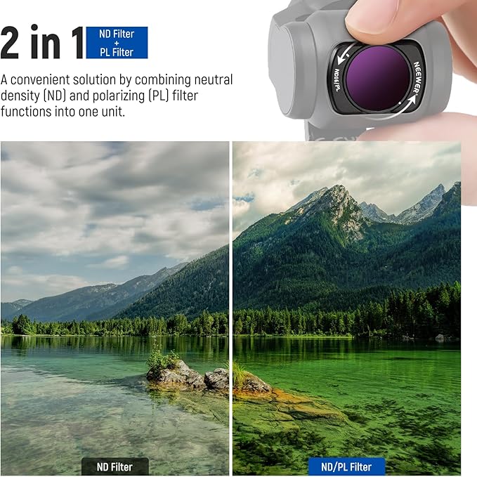 NEEWER 16 Pack Filter Set for Pocket 3, ND8 ND16 ND32 ND64 ND128 ND256 ND1000 ND8/PL ND16/PL ND32/PL ND64/PL Black Diffusion 1/4 1/8 UV Light Pollution CPL Compatible with DJI Osmo Pocket 3, FL-B06