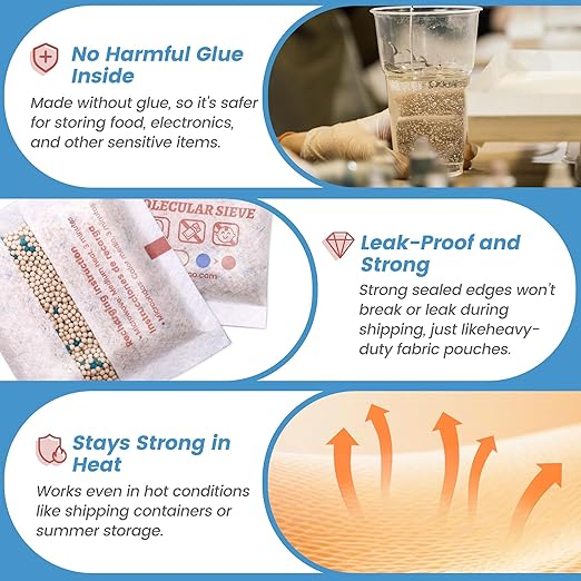 ADSorbco 20Gram (20Packs) Rechargeable Molecular Sieve Desiccant Packs – Indicating Silica Gel Packets for Rapid Moisture Absorption in Pharmaceuticals, Supplements, and Electronics