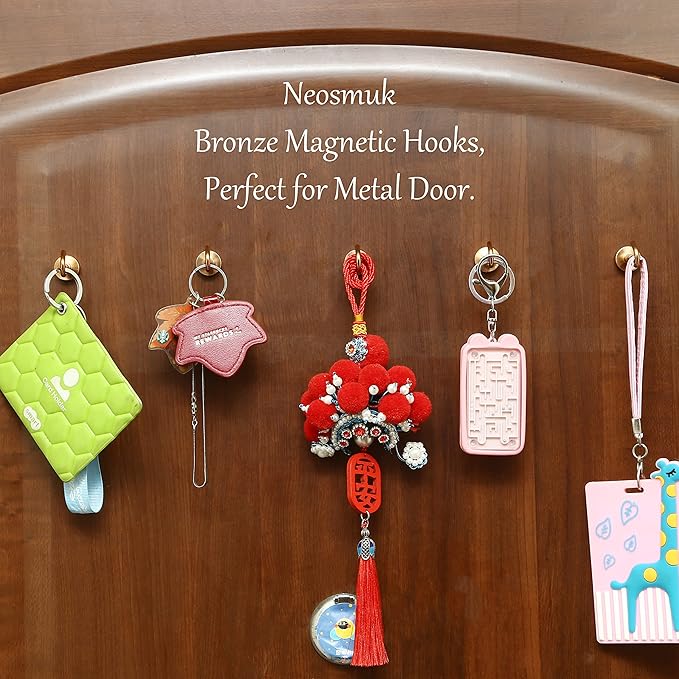 Neosmuk Magnetic Hooks, Cruise Ship Essentials, 30lb+ Heavy Duty Magnetic Hooks for Cruise Cabins, Refrigerator, Grill, Hanging, and Travel | Extra Strong Must-Haves Magnet Hook,Bronze,5 Pack
