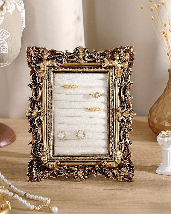 Jewelry Display Stand Vintage Necklace Organizer Ring Holder Earring Tray Resin Jewelry Photography Props Frame with Velvet Backing for Gifts