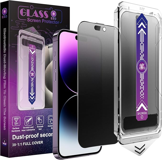 CHRYSHA 2 Pack Matte Privacy Screen Protector for iPhone 14 Pro Max/iPhone 15 Plus/iPhone 16 Plus, 9H Tempered Glass, Full Coverage, Anti-Fingerprint, Auto Dust-Elimination, No Bubble, Easy Installation