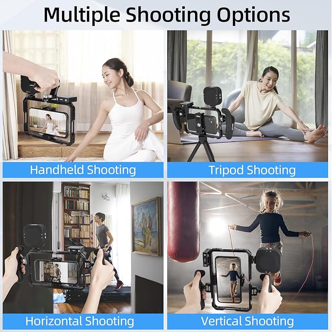 Nitze Smartphone Cage, Aluminum Phone Video Rig, with Adjustable Cellphone Clamp, 5 Built-in Cold Shoes, for Videomaker, Videographer, Vlogger and Youtuber - T-MP01A