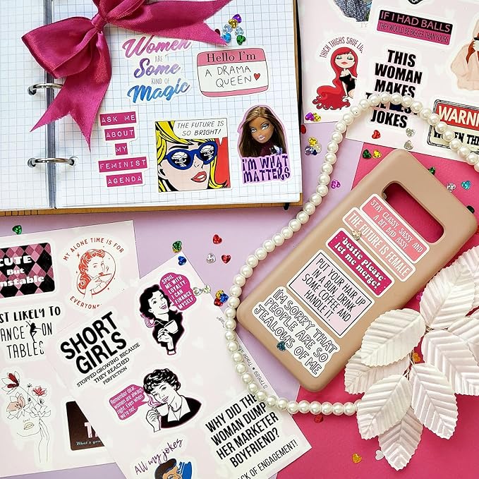 BulbaCraft 100Pcs Funny Girly Stickers, Laptop Stickers for Women - Feminist Decals, Feminist Presents, Gifts for Women & Men