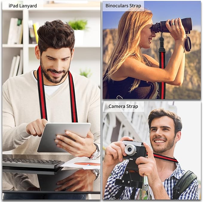 Adjustable Shoulder Strap, Comfortable for Camera Neck Lanyard iPad Strap iPad Strap for iPad, Camera, Binocular, Crossbody, Tablet, Laptop, Binocular, Luggage Bag(Black, Red & Black A16)