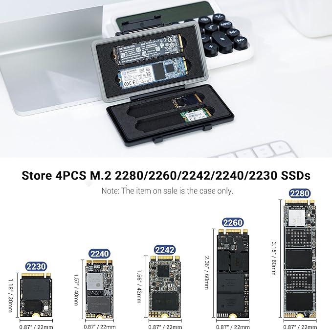 4 Slots M.2 2280 2260 2242 2240 2230 SSD Case,Water-Resistant & Anti-Shock M.2 NVMe 2280 SSD Card Holder for PC Desktop Laptop Internal Solid State Drive Protective Wallet Storage Organizer Box