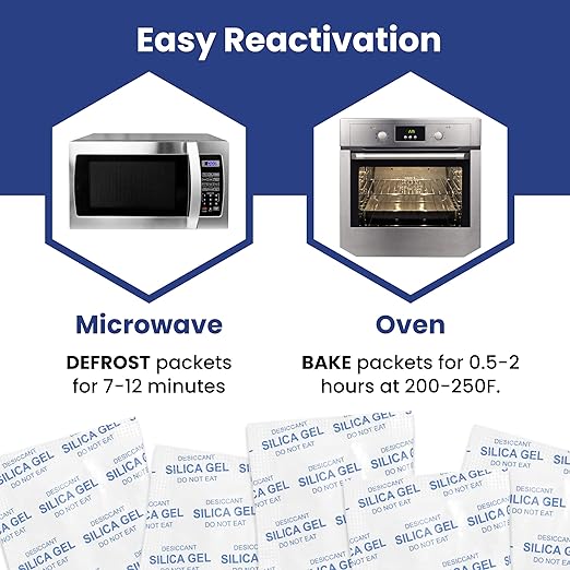 Wallaby 5 gram (20 Packets) Food Safe Pure White Silica Gel Desiccant Dehumidifier Packs - Rechargeable & Coated Moisture Absorbers - Protects Against Moisture Damage - (Packed in 10x Sets of 2)
