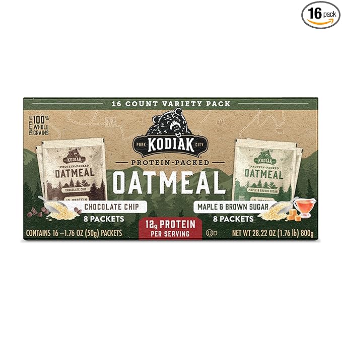 Kodiak Cakes Instant Oatmeal Packets - High Protein - 100% Whole Grains Breakfast Food - Maple & Brown Sugar & Chocolate Chip (16 Packets)
