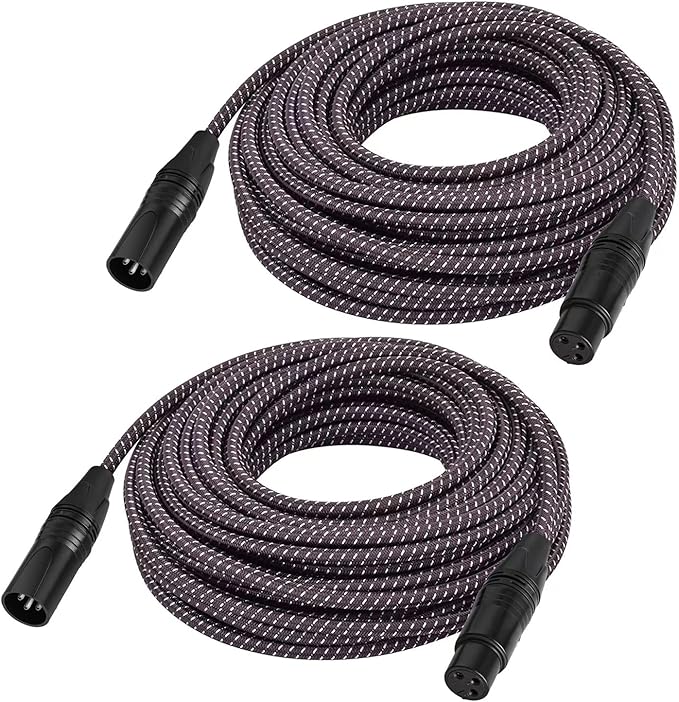 XLR Cables Braided 100ft 2 Pack - Premium Anti-Tangling XLR Patch Cables Male to Female Balanced