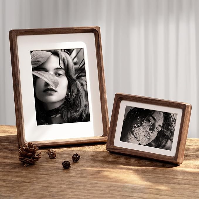 4x6 Picture Frame, USA-Sourced Natural Walnut Wood Photo Frame with Tempered Glass, Handcrafted Rounded Corner 4 x 6 Wooden Frame Matted to 3.5x5 Photos, Wall or Tabletop Display