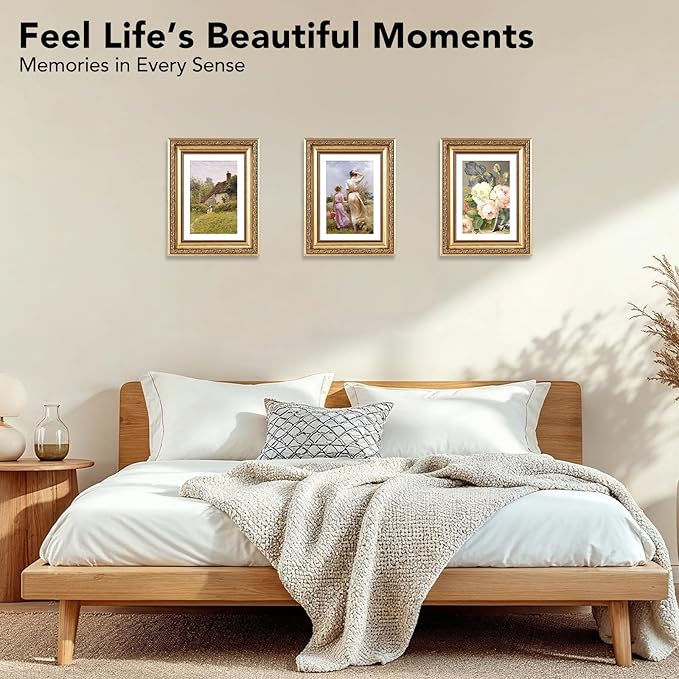 5x7 Vintage Picture Frame with 4x6 Mat Set of 2, Elegant Retro 5 by 7 Photo Frame with Shatter-Resistant Plexiglass for Wall or Tabletop Display, Gallery Decor & Gift, Gold, 2 Pack
