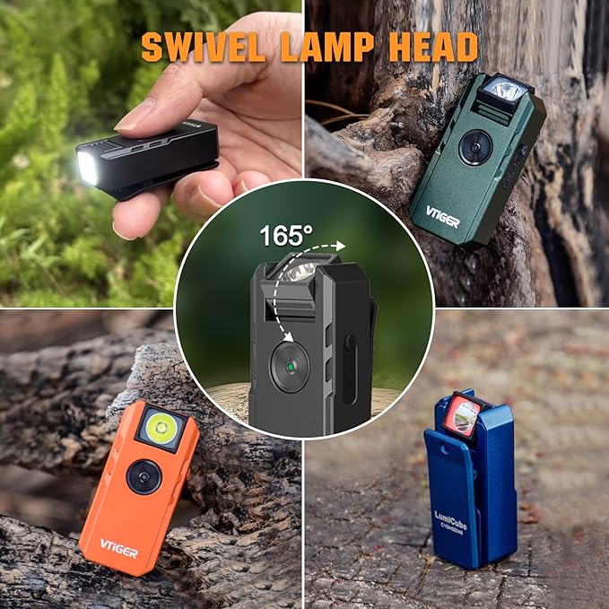 VTIGER C1 Rechargeable EDC Flashlight Clip-on Light, 1300 Lumens Powerful Portable Mini Swivel Clip Light,Multi-Mode,IPX6 Waterproof, Magnetic Small Pocket Lights for Cycling,Working,Emergency,Signal