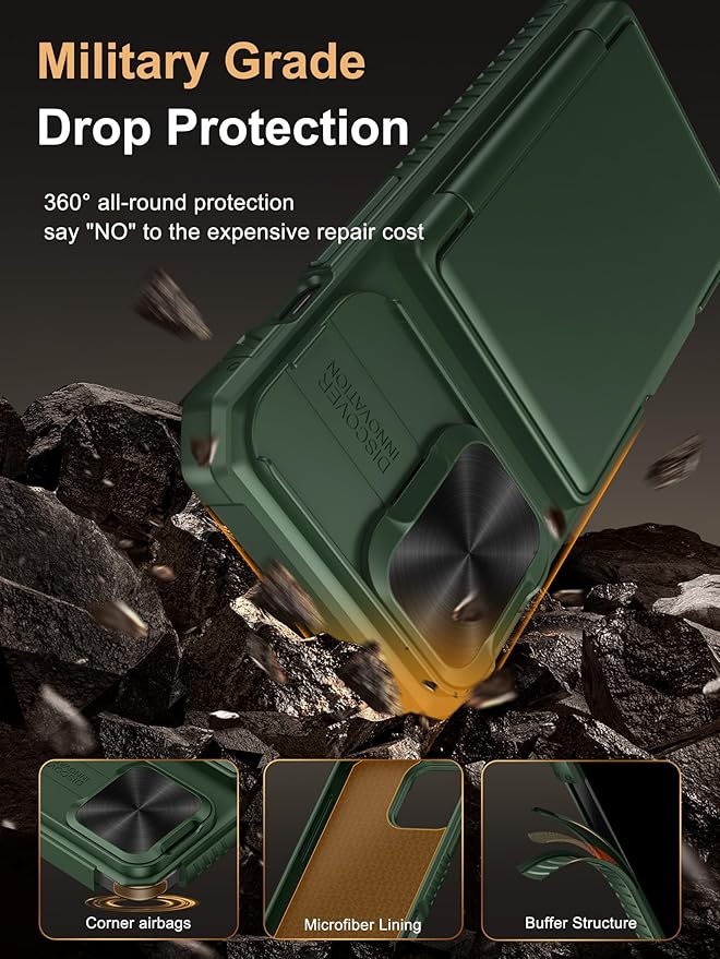 Vihibii for iPhone 13 Pro Wallet Case with Card Holder (4 Cards), [RFID Blocking] & Slide Camera Cover & Raised Edges Protect Screen, Shockproof Rugged Phone Cover for iPhone 13 Pro, 6.1", Green