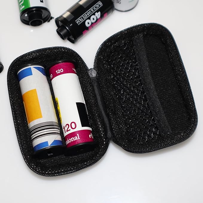 Film Storage Case, EVA Hard Shell Film Storage Bag for 135/120 Film – Zipper Case Holds 3 Rolls of 135 or 2 Rolls of 120