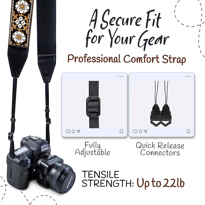 Art Tribute Camera Strap for All DSLR and Mirrorless Cameras. Add Your Name Or Initials Make It a Personalized Gift