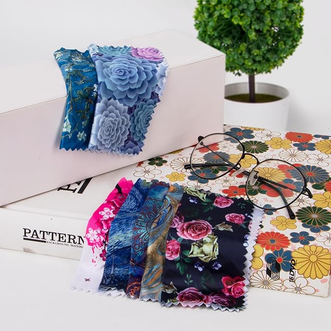 Pattern Printed Soft Microfiber Cleaning Cloths 9 Pieces for Eyeglasses (Patterns Randomly Sent), Camera Kens, Cell Phones, CD, DVD, Computers, Tablets, Laptops, Telescope, LCD Screens