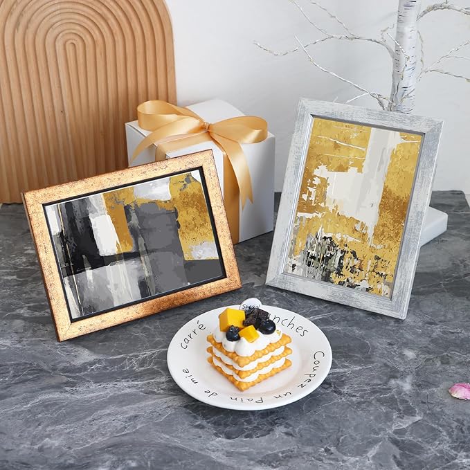 Fixwal 5x7 Picture Frame Set of 5, Vintage Photo Frame, Rustic Retro Picture Frame with Tempered Glass, Decorative Art on Walls and Tabletop Placement