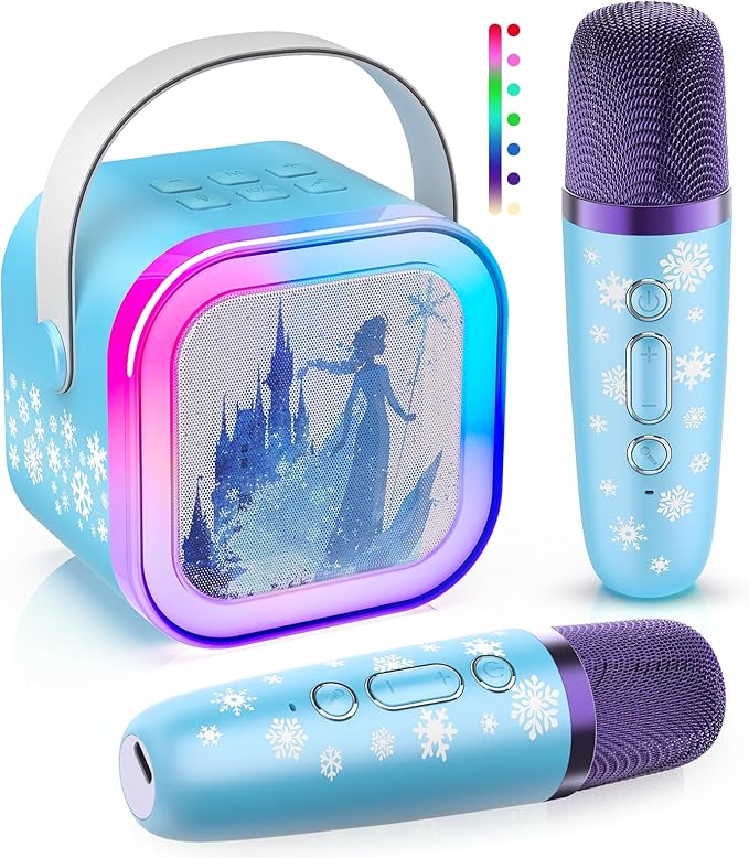 Mini Karaoke Machine for Kids,5 Voice Effects - Portable Bluetooth Speaker with 2 Wireless Mics LED Lights for Boys Girls Ages 3-12| Kids Karaoke Machine Birthday Gift Toy for Singing,Party & Play
