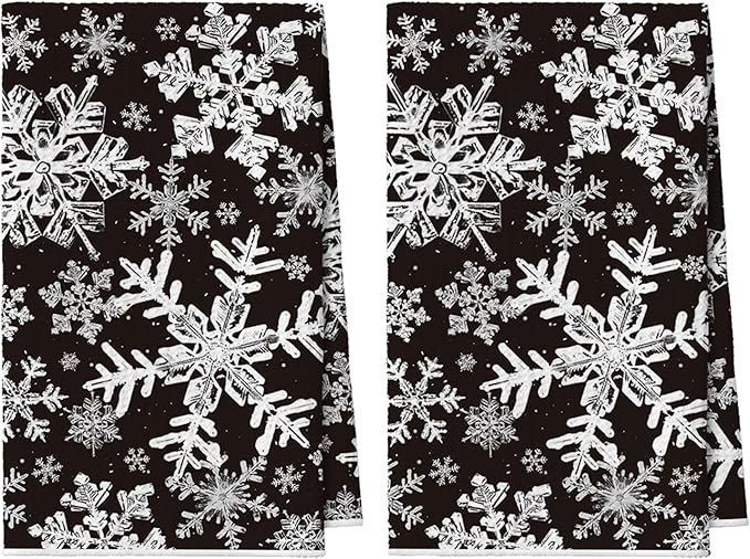 Artoid Mode Black Snowflakes Winter Kitchen Towels, 18x26 Inch Quick Dry Microfiber Cloth Dish Towels for Kitchen Drying Set of 2
