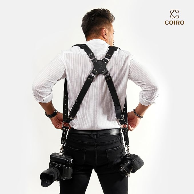 C Coiro Camera Harness for 2 Cameras Dual Shoulder Leather Camera Strap for DSLR/SLR, Camera Straps for Photographers