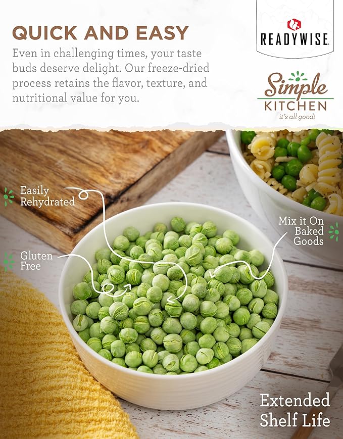 Simple Kitchen Freeze Dried Peas - 17 Servings for Family Meal Prep, Gluten Free & Dehydrated Just Add Water Canned Food, Emergency Survival Food for Camping Meals, Backpacking & Hiking, #10 Can