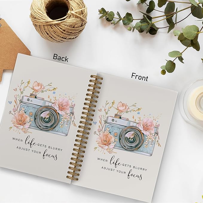 Photography Spiral Notebook, Inspirational Photographer Gifts Journal Notebook, Camera Floral Notebooks for School Work, Motivational Office Supplies Gifts for Women Photographer, 5.5x8.3 Inch