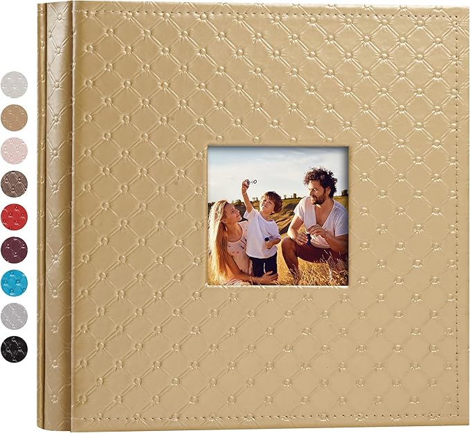 Mublalbum Small Photo Album 4x6 200 Photos Leather Cover Picture Book with Horizontal Pockets for Baby Wedding Anniversary and Family (Gold)