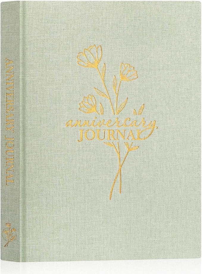 Lanpn Wedding Anniversary Journal Notebook - Linen First Year to 70th Anniversary Scrapbook Memory Book for Couples - Newlywed Marriage Journal Wedding Anniversary Book Gifts (Sage Green, 190 Pages)