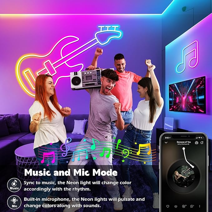 20Ft Neon Rope Lights,Flexible Led Rope Lights Control with App/Remote,Multiple Modes Rope Lights,IP65 Outdoor RGB Led Neon Lights Waterproof,Music Sync Gaming Led Neon Light Strip for Bedroom Decor