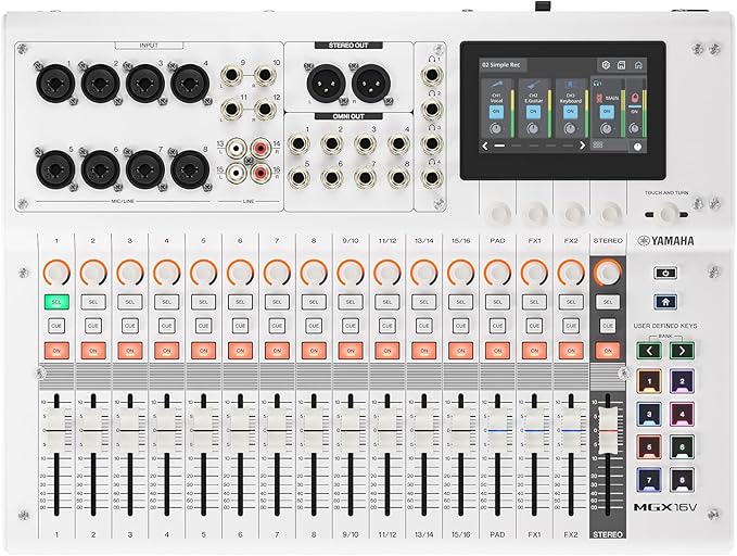 Yamaha MGX16V 22ch Digital Mixing Console, Dual USB-C Audio/Video Interface, Includes Cubase Al, WaveLab Cast LE, Basic FX Suite and Steinberg Plus Software Bundle, White MGX16V W