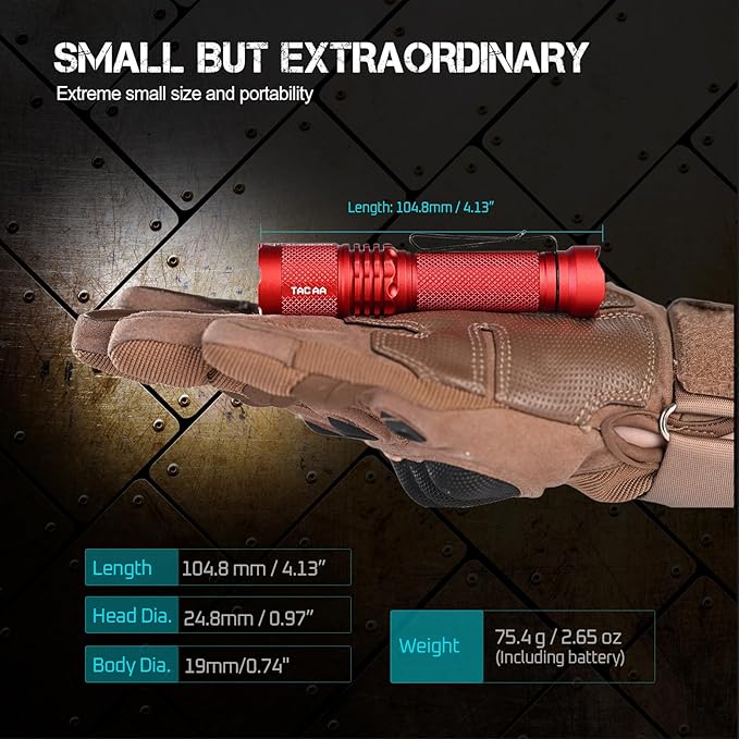 ACEBEAM TAC AA 2.0 Longest-Range AA Flashlight 360 Meters, 900 High Lumens Tactical EDC Flashlight Rechargeable, 6 Modes Pocket LED Flashlight, Super Bright Small Mini Flashlight, Red Color