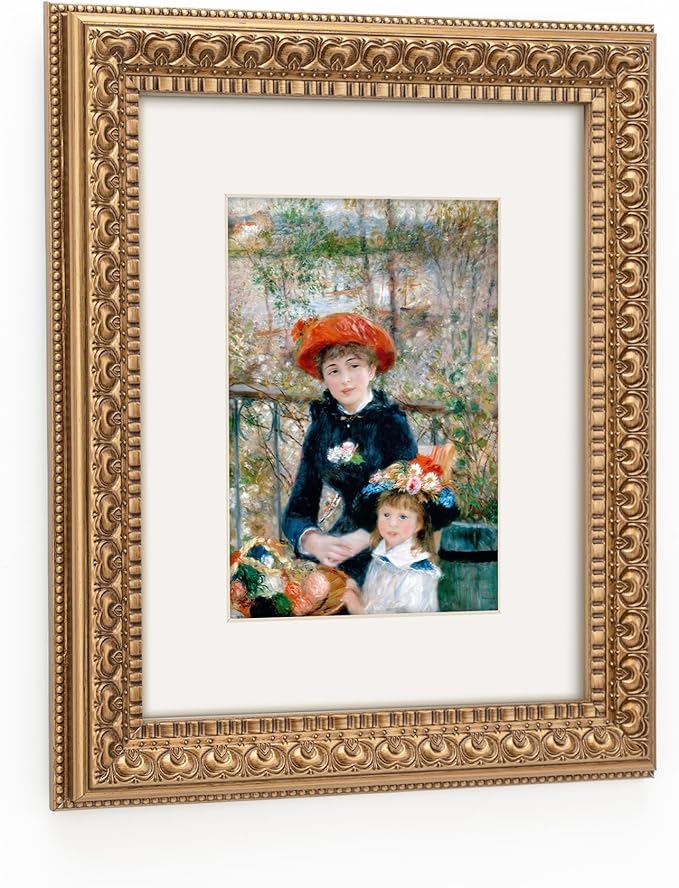 8x10 in Antique Gold Ornate Vintage Wood Picture Frame, Matted for 5x7 Photos, Real Glass Protection, Tabletop or Wall Mounting Display