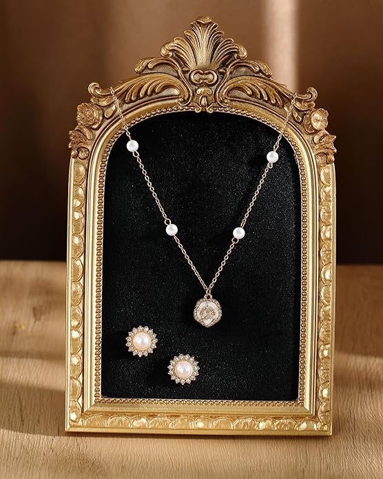 Jewelry Display Stand Vintage Necklace Organizer Ring Holder Earring Tray Resin Jewelry Photography Props Frame with Velvet Backing for Gifts