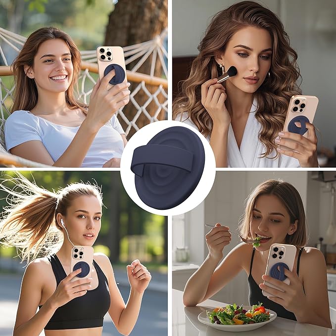 Magnetic Phone Grip Ring Holder, Liquid Silicone Magnet Cell Phone Grip Finger Loop, Compatible with Magsafe, Back of Phone for iPhone 17/16/15/14/13/12 Series, Midnight Blue