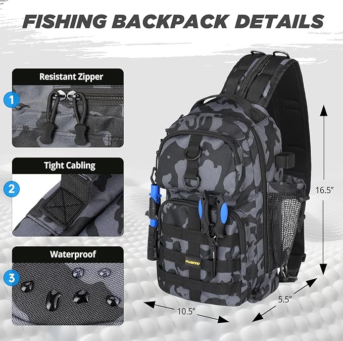 PLUSINNO Fishing Backpack with Fishing Rod and Reel Combos Tackle Boxes, Waterproof Tackle Backpack for Fishing Gear with Rod Holder, Fishing Gifts for Men with Fishing Tool Kit...