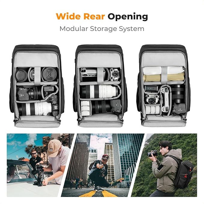 K&F CONCEPT Camera bag Backpack Waterproof 25L Large Capacity Camera Case with Raincover 15.6 Inch Laptop Compartment Compatible with Canon/Nikon/Sony/DJI Mavic Drone Travel Camera Backpack