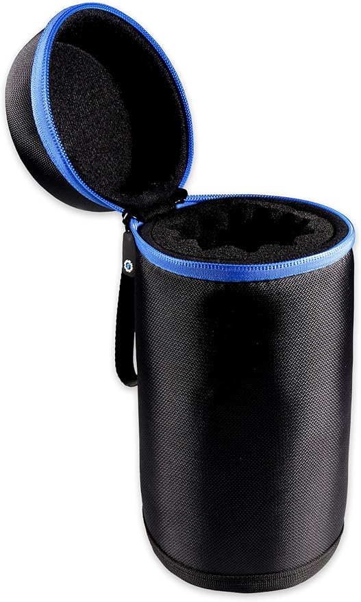 WGear Semi-Hard Lense Case for DSLR Camera Lens (Canon, Nikon, Sony, Pentax, Olympus, Panasonic,etc), Medium Size with Carabiner, Lens Cleaning Wipe (Black Medium)