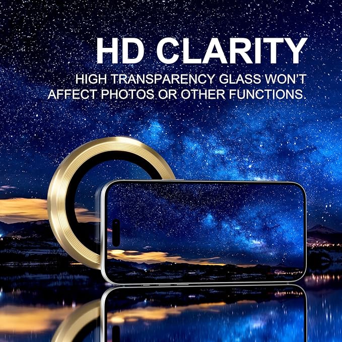 Choiche Compatible for iPhone 17 Pro/iPhone 17 Pro Max Camera Lens Protector, 9H Tempered Glass Camera Cover Screen Protector Metal Ring Decoration Accessories (Gold)