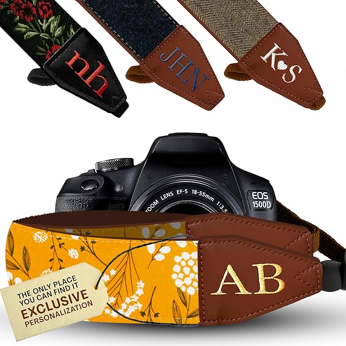 Art Tribute Camera Strap for All DSLR and Mirrorless Cameras. Add Your Name Or Initials Make It a Personalized Gift