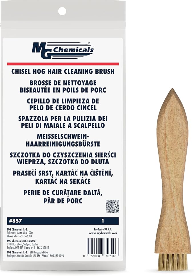MG Chemicals - 857 Technical Cleaning Brush with 5" Chiseled Style Wood Handle, Hog Hair Bristles, 3/4" Length x 5/16" Width