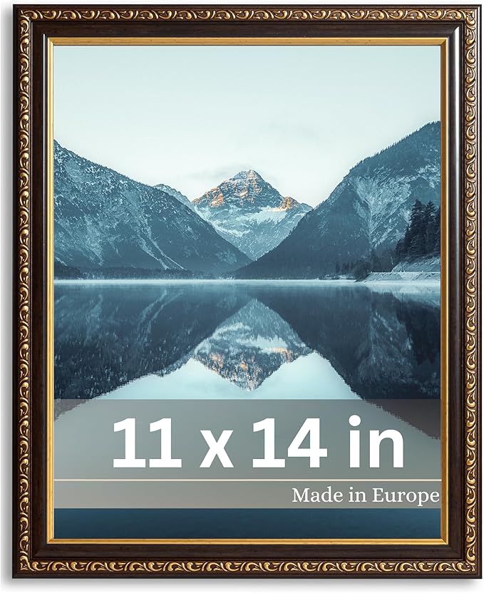 VictoR Picture Frame Chagall 11x14 Black Gold-Picture Frame for Photos in Size 11x14 Inch - Vintage Design with Shatterproof Acrylic Glass - Antique - only for hanging