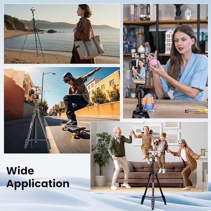 68" Phone Tripod for Overhead Shots, Horizontal Tripod, Tripod Stand for iPhone with Wireless Remote/Sandbag, Phone Tripod for Cooking Video Recording/Live Stream/Vlogging