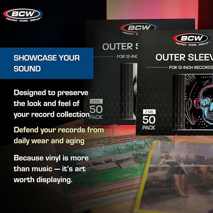 BCW 12-Inch Outer Sleeves – 50 Pack | Clear 2 Mil Polypropylene | Acid-Free Archival Quality for 33 1/3 RPM Album Covers | Ideal for Collectors