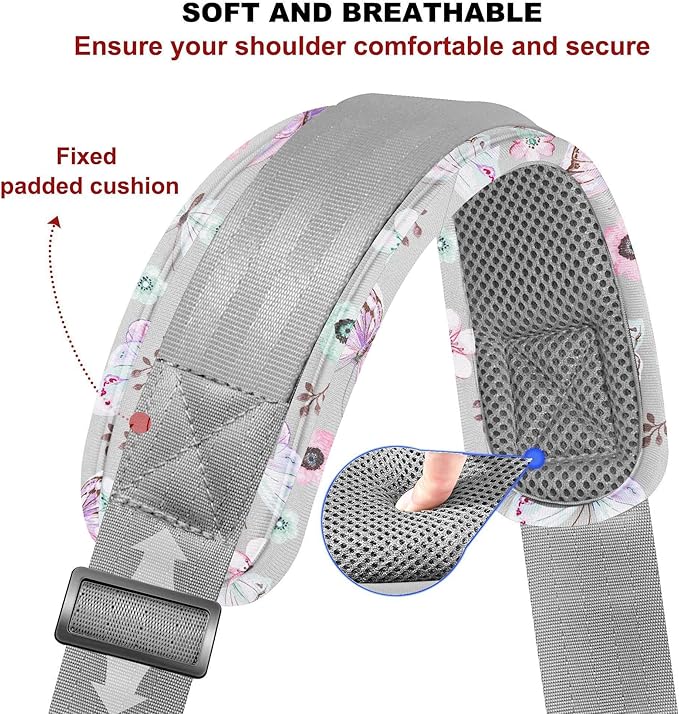 ZINZ 75" Shoulder Strap with Fixed Pad and Dual Balanced Buckles，Butterfly