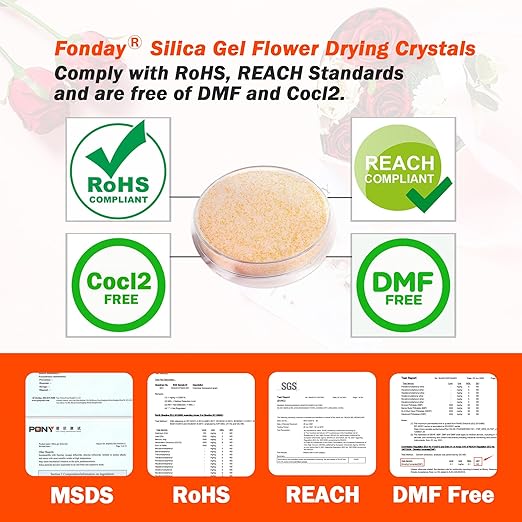 5LBS Fonday Silica Gel Flower Drying Crystals for Wedding Bouquet Preservation with Sealed Container and Brush Color Indicating Reusable Bead Size Less Than 1mm