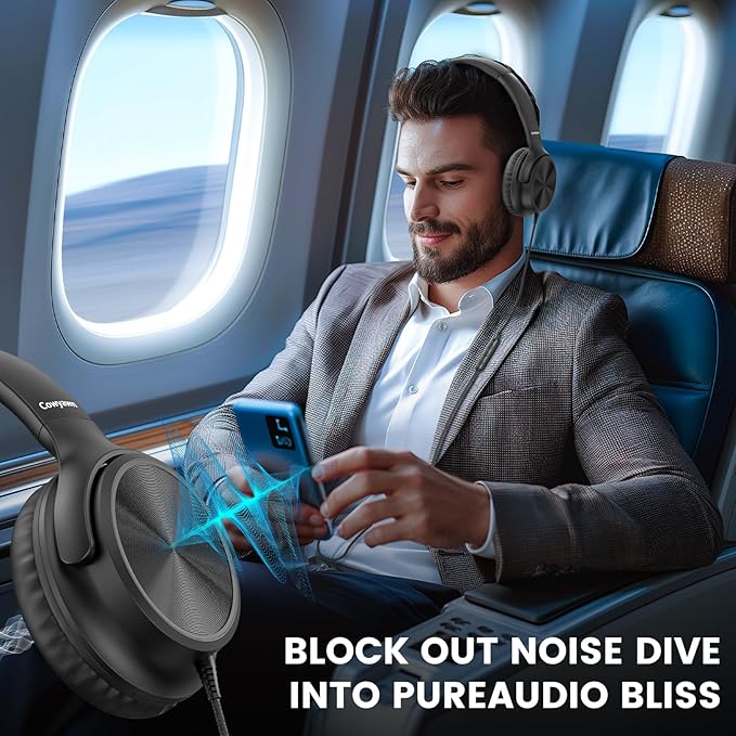 Over Ear Headphones Wired, 3.5mm Foldable Wired Headphones with Microphone, Volume Control, HD Stereo Sound, Lightweight Headphones for Adult/Teens/Chromebooks/Laptop/Computer/Tablets, Black