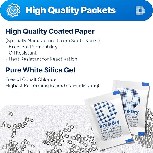 Dry & Dry 2 Gram [1050 Packets] Food Grade Silica Gel Packs Desiccant Packs, Silica Packets - Rechargeable Silica Gel Packets, Desiccants, Silica Gel