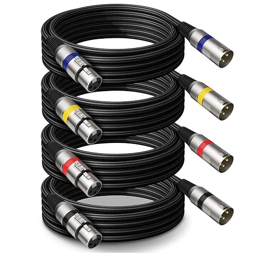 Professional 4 Pack 100FT XLR Cables, Noise Free and Long-Lasting Braided XLR Microphone Cable, All Copper Conductors Balanced Male to Female Mic Cable for Studio Monitor, Mixer, DMX, Colorful