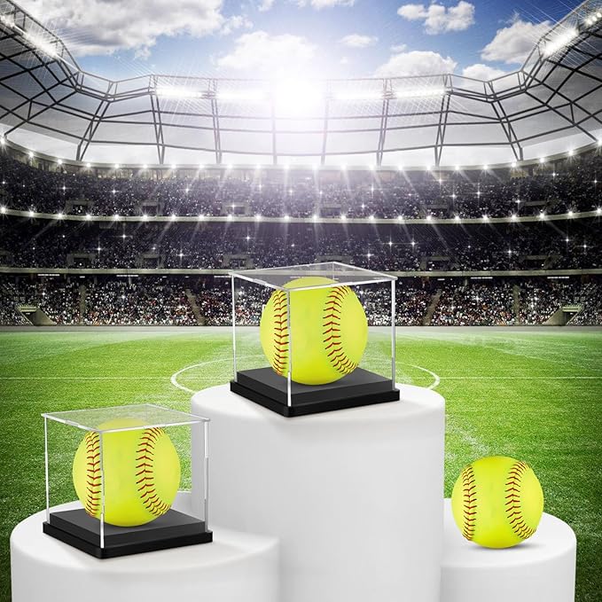 2PCS Softball Display Case Acrylic Clear Display Box Baseball Tennis Golf Protected Stand for Signed Memorabilia Large 12 Inch Sports Game Ball Storage Box